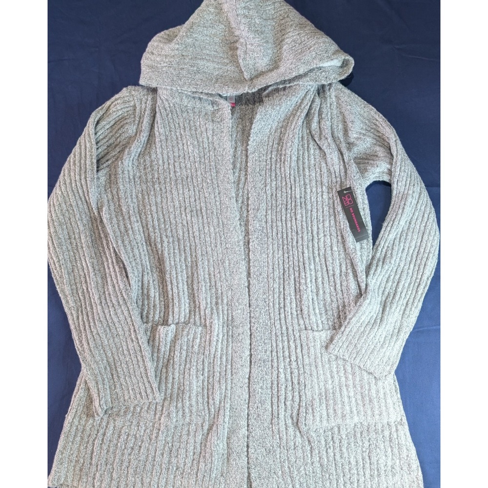 No Boundaries Gray Hooded‎ Open Front Long Cardigan Sweater Medium NEW